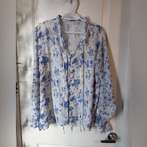 Floral Blue and White Women's Top